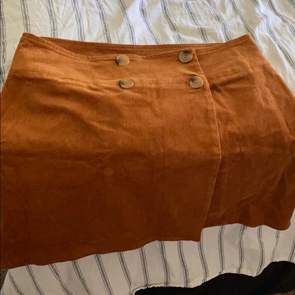 Corduroy burnt orange wrap skirt with buttons